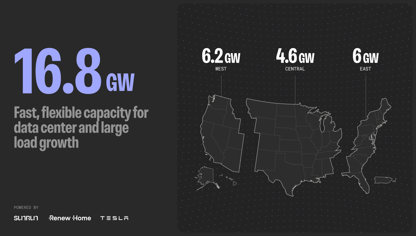 Renew Home, Sunrun, and Tesla 16.8 GW flexible capacity map